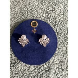 Pearl Crystal Cluster Stud Earrings Silver Tone Nickel Free